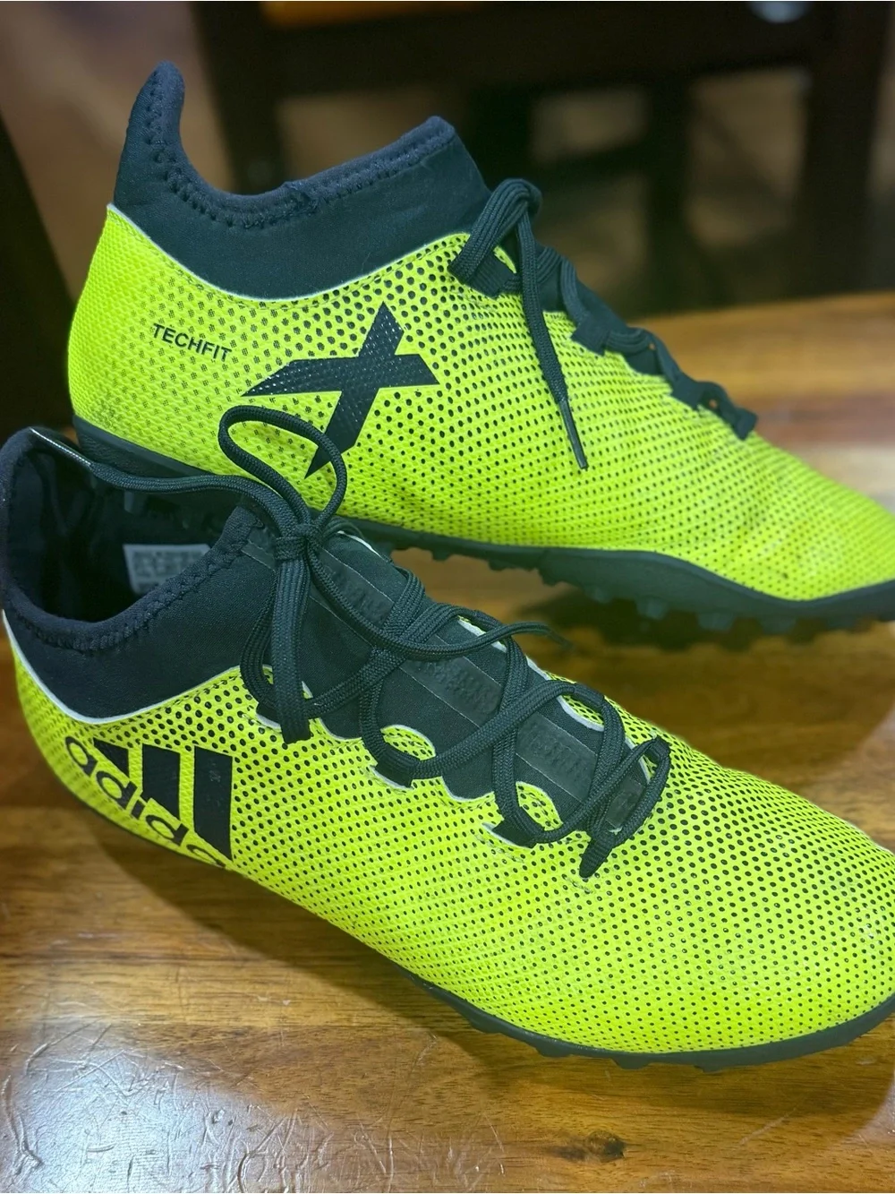 adidas Men’s Neon Yellow and Black Techfit Turf Soccer Shoes